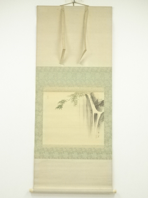 JAPANESE HANGING SCROLL / HAND PAINTED / WATERFALL WITH MAPLE 